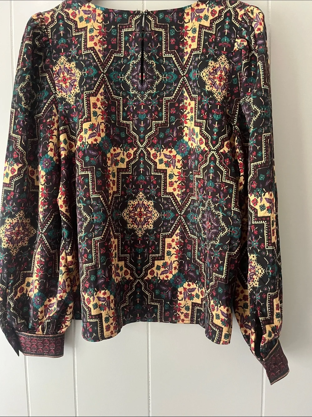 LOFT Multicolor Floral Geometric Long-Sleeve Blouse